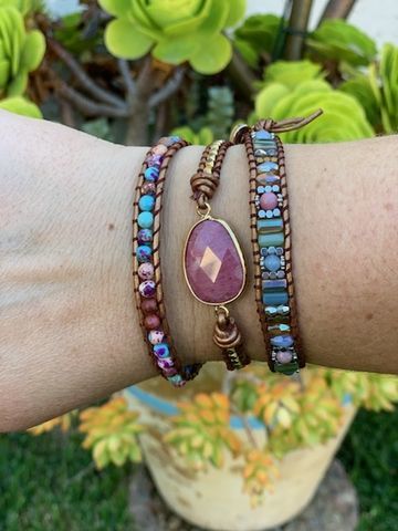 Customer photo review of Natural Rhodonite & Jasper Wrap Bracelet