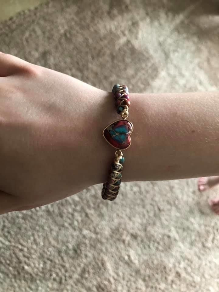 Customer photo review of Handmade Imperial Jasper Heart Beaded Bracelet