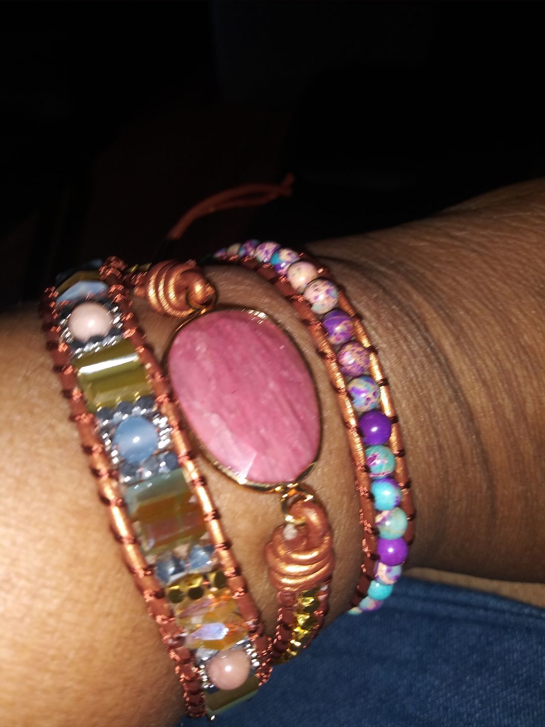 Customer photo review of Natural Rhodonite & Jasper Wrap Bracelet