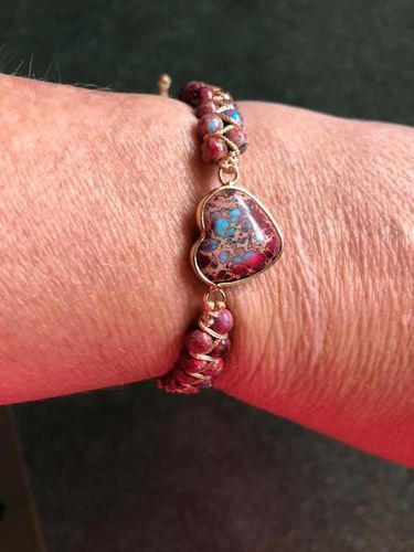 Customer photo review of Handmade Imperial Jasper Heart Beaded Bracelet