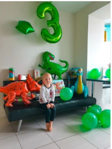 Customer photo review of Ballon Dinosaure Diplodocus Bleu