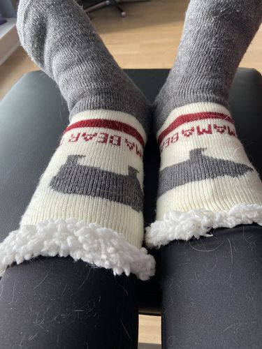Customer photo review of Northern Comfort Adult "Mama Bear" Sherpa-Lined Grip Slipper Socks