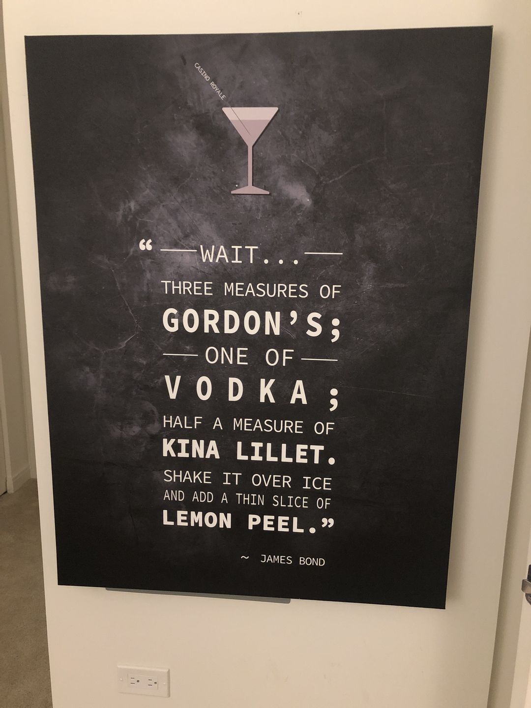 Customer photo review of Casino Royale James Bond Vesper Martini Quote Canvas Wall Art 007