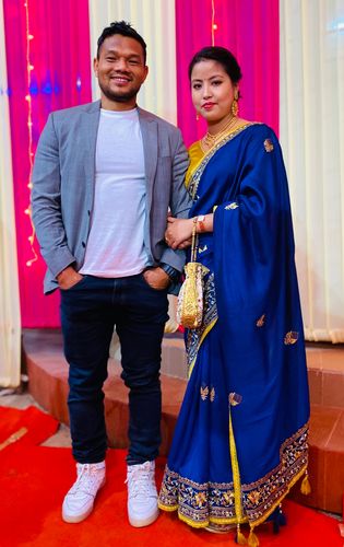 Customer photo review of Peacock Blue Woven South Silk Saree