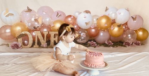 Customer photo review of Kate Birthday Cake Smash Balloon with Butterfly Backdrop for Photography Designed by Cassie Christiansen Photography