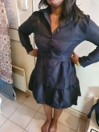 Customer photo review of Shirt Dress Long Sleeve Women Clothing Spring Winter Dress Button Turn-down Collar Ladies A-line Mini Party Dress