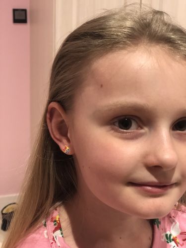 Customer photo review of Children's Sterling Silver Rainbow Butterfly Stud Earrings