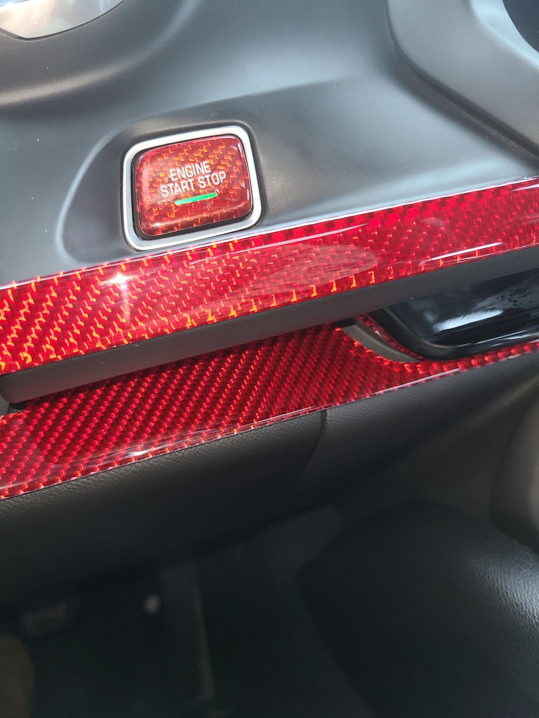 Customer photo review of CARBON FIBER PUSH START BUTTON COVER WITH LIGHT CUT OUT (BLACK/RED/BLUE) for 2016-2020 CAMARO/2014-2016 C7 CORVETTE