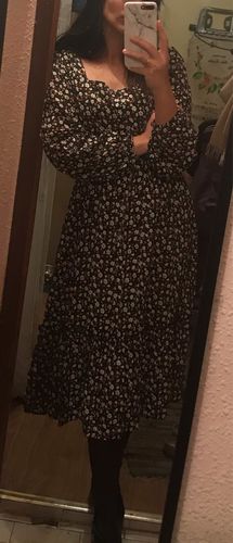 Customer photo review of Women Long Dress Spring Winter Long Sleeve Elegant Ladies Flower Square Collar Dresses Party