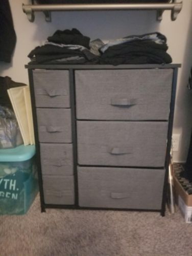 Customer photo review of 7 Drawers Dresser Furniture Storage Tower Unit for Bedroom, Hallway, Closet, Office Organization - Steel Frame, Wood Top, Easy Pull Fabric Bins Black/Charcoal