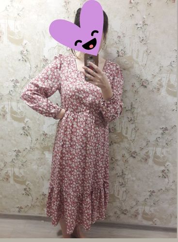 Customer photo review of Women Long Dress Spring Winter Long Sleeve Elegant Ladies Flower Square Collar Dresses Party