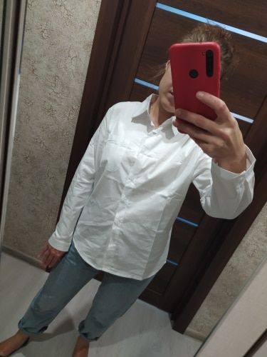 Customer photo review of Long Sleeve Casual Turn-down Collar OL Style Women Loose Blouses