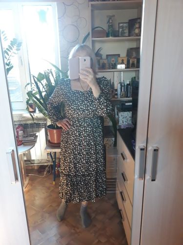 Customer photo review of Women Long Dress Spring Winter Long Sleeve Elegant Ladies Flower Square Collar Dresses Party