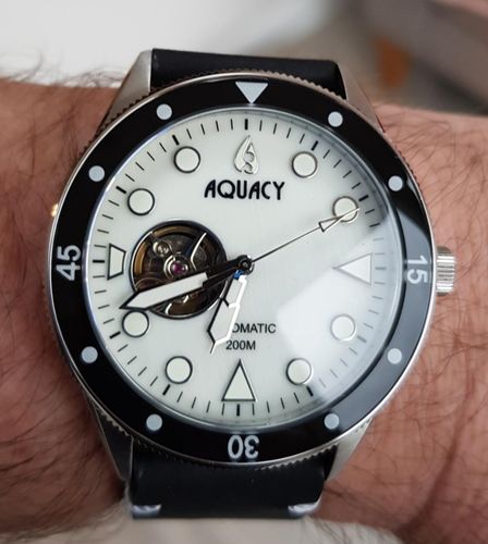 Customer photo review of Aquacy Hei Matau Cave Diver Open Heart Men's Automatic 200M White of Pearl Dive Watch CD.38.WHMOP.B.L