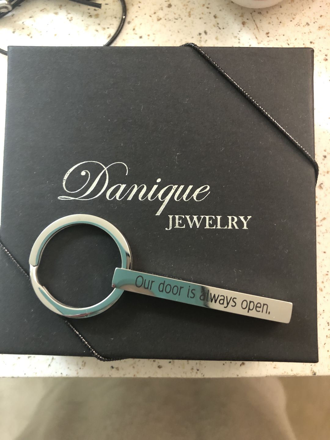 Customer photo review of Personalized 3D Bar Keychain, 4 Sided Metal Key Fob