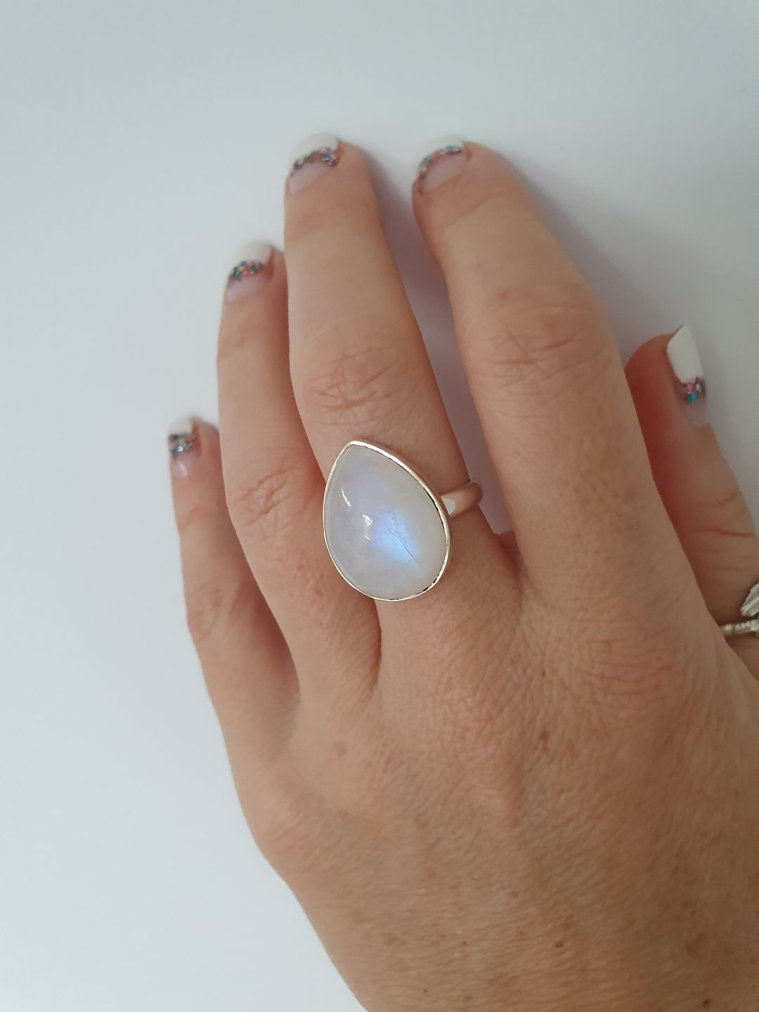 Customer photo review of Rain Drop Moonstone Ring