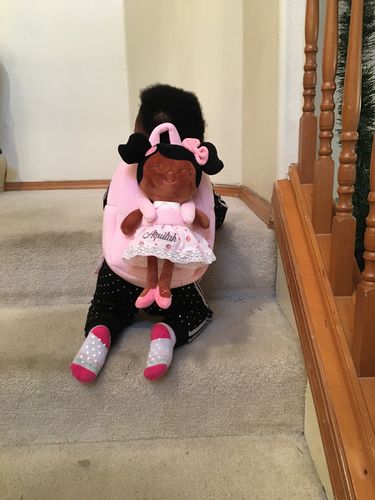 Customer photo review of Leyadoll Personalized Name Doll Backpack (Strawberry) Dark Skin Tone Black Baby Doll