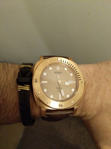 Customer photo review of Aquacy Bronze CuSn8 Series Automatic Men's 200m Watch 44mm Bronze Dial Brown Strap