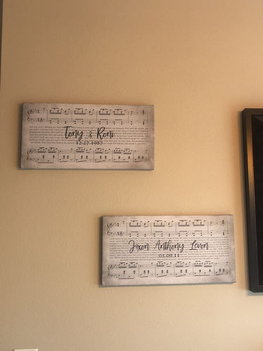 Customer photo review of Custom Name and Sheet Music Canvas - Ready to Hang
