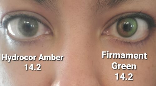 Customer photo review of Firmament Green Prescription Contact Lenses