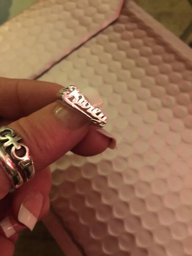 Customer photo review of Cursive Name Ring