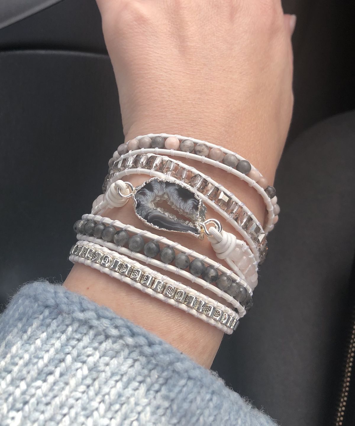 Customer photo review of Magical White Labradorite & Druzy Bracelet