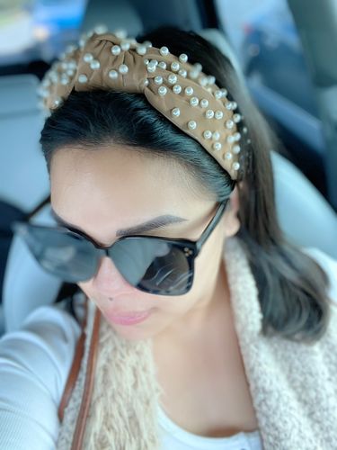 Customer photo review of GINGERBREAD FAUX LEATHER PEARL HEADBAND