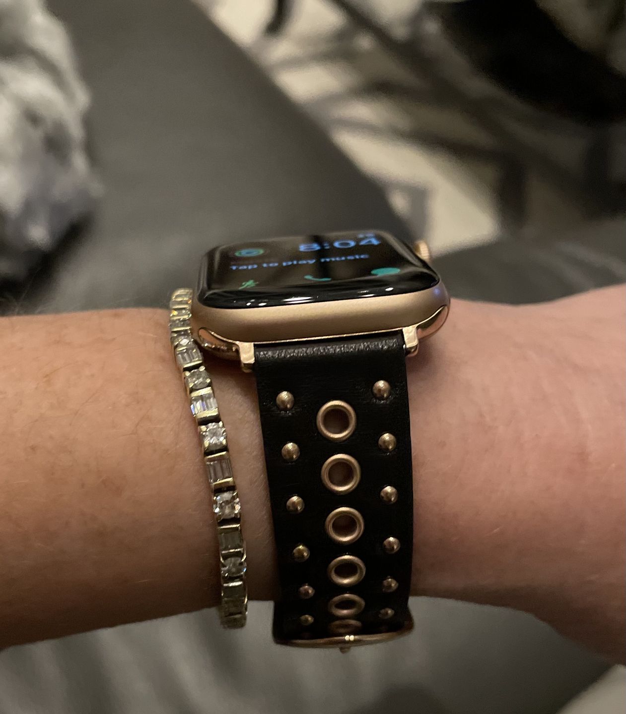 Customer photo review of Grommet Stud Band for the Apple Watch in Rose Gold, Gold, or Silver
