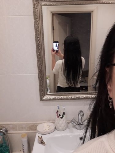 Customer photo review of Full Shine Clip in Extensions 100% Remy Human Hair 7 Pieces Jet Black (#1)