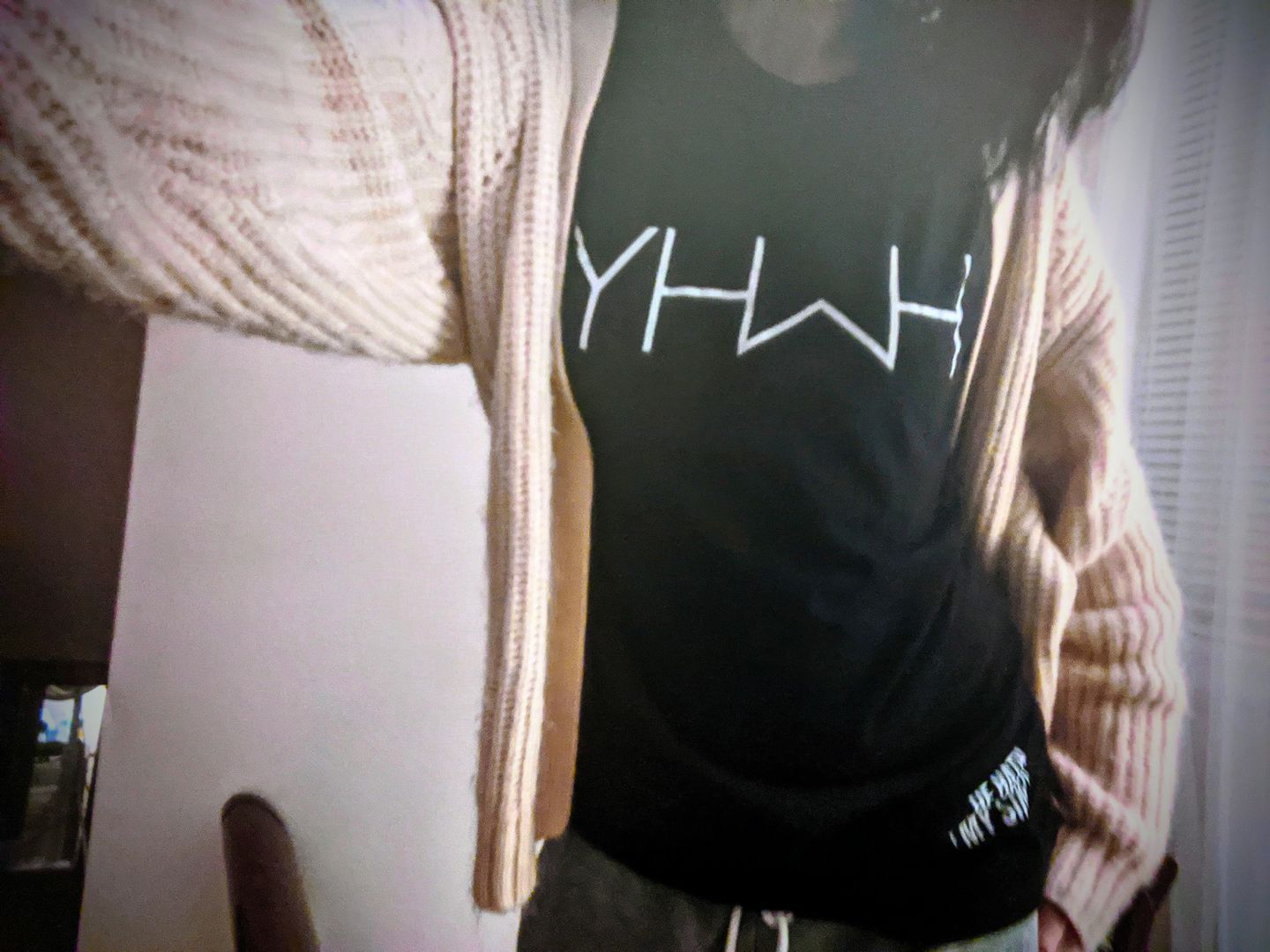 Customer photo review of YHWH  Swoop Tee (Black)