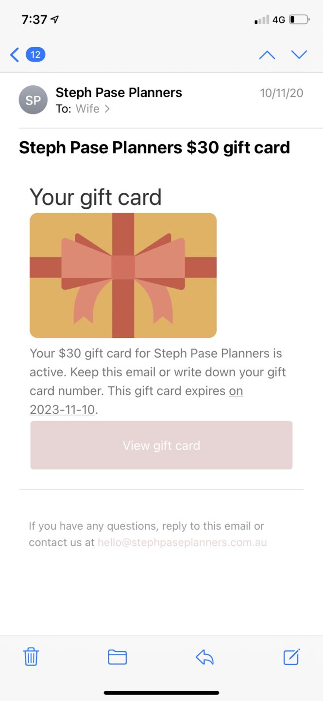 Customer photo review of Gift Card