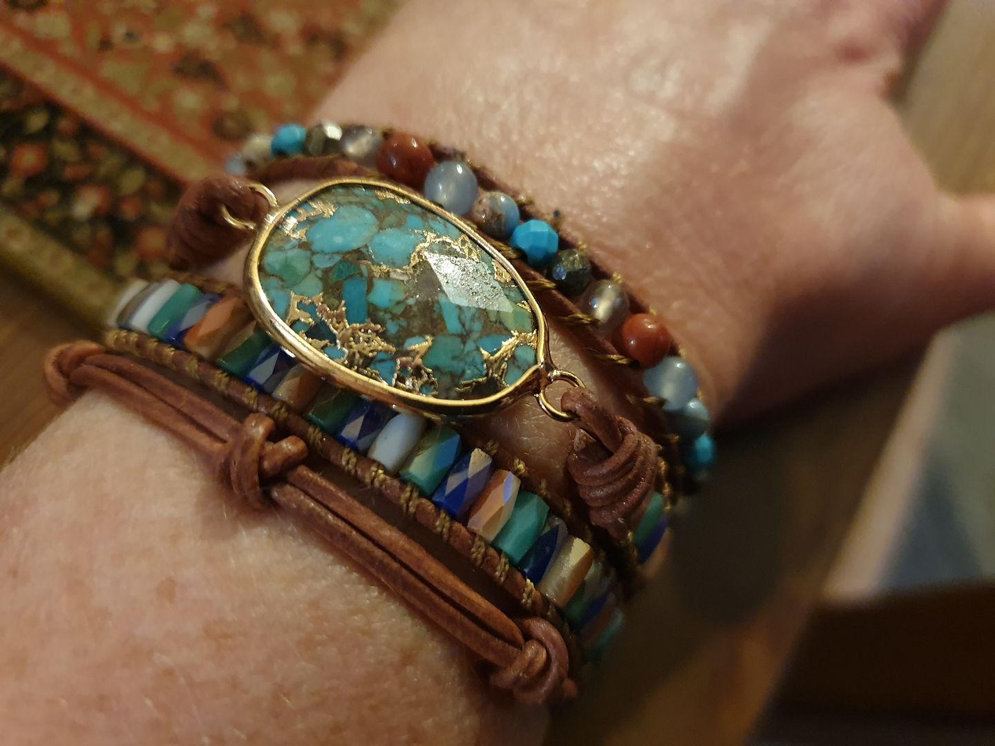 Customer photo review of Natural Turquoise & Jasper Wrap Bracelet