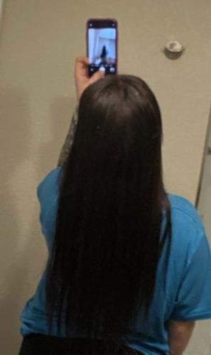 Customer photo review of Full Shine PU Seamless Clip in Extensions 100% Remy Human Hair 8 Pieces Off Black (#1B)