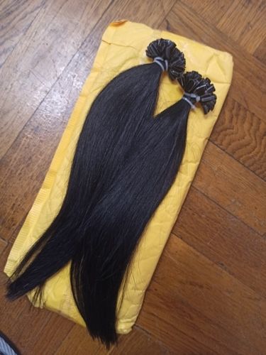 Customer photo review of Full Shine U-Tip (Nail Tip) 100% Brazilian Keratin Human Remy Hair Extensions Solid Color (#1B)