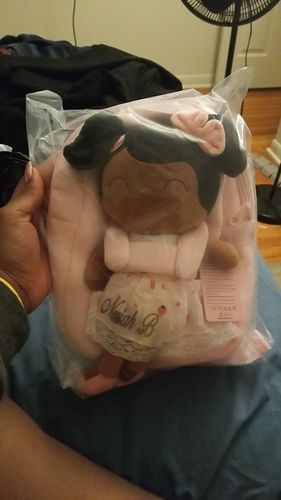 Customer photo review of Personalized Leyadoll Doll Backpack (Strawberry) - 2 Skin Tones