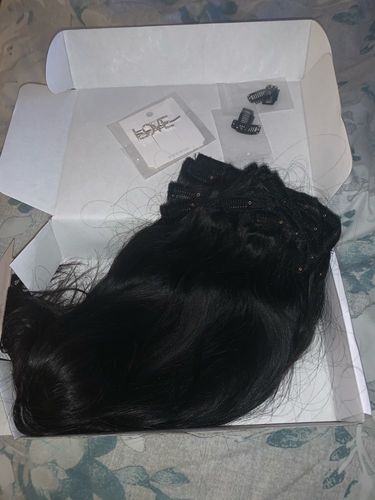 Customer photo review of Full Shine Clip in Extensions 100% Remy Human Hair 7 Pieces Off Black (#1B)
