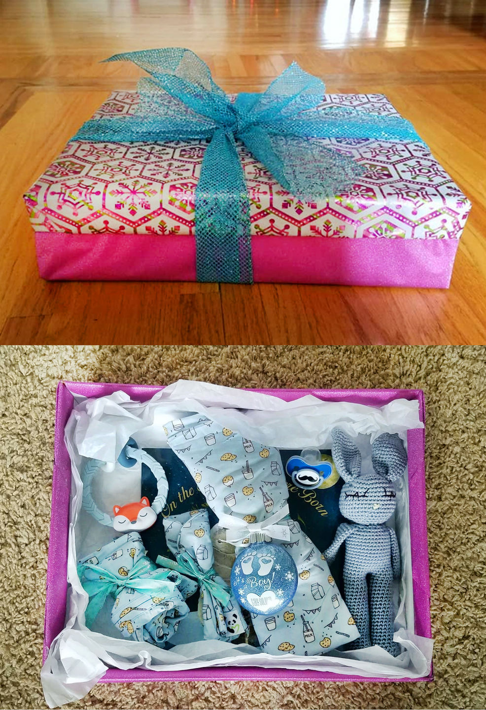 Customer photo review of Bamboo Pajama & Swaddle Newborn Gift Set