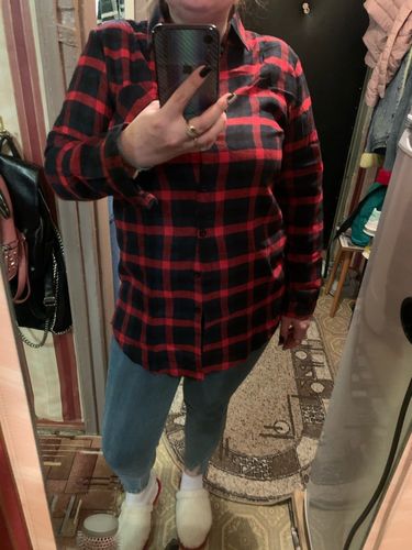 Customer photo review of Women Blouse Shirt Loose Casual Plaid Shirts