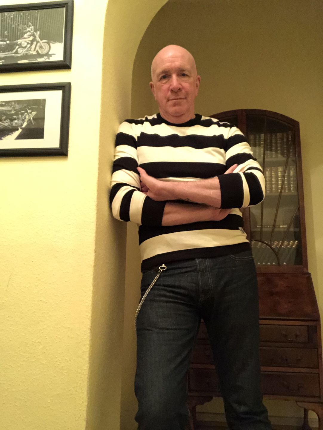 Customer photo review of 9 oz Wide Striped Long Sleeve T-Shirt