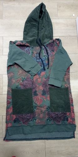Customer photo review of Modern Green Print Cotton Clothes Hooded Drawstring Art Dress