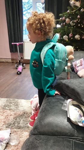Customer photo review of Personalized Leyadoll Doll Backpack (Green)