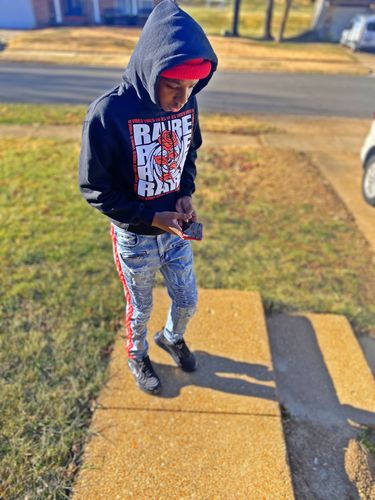 Customer photo review of Triple Stripe Reflective Skinny Fit Denim Light Indigo - Red (ZCM4874R1D)