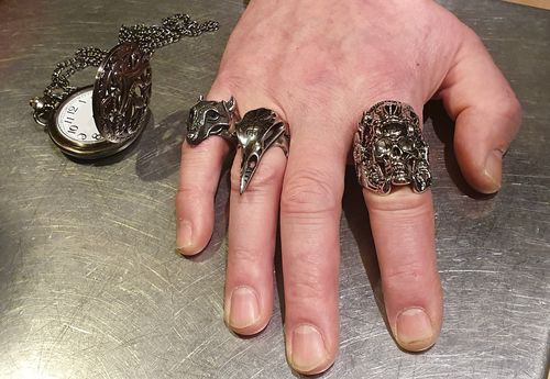 Customer photo review of Aztec Jaguar Warrior Skull Ring