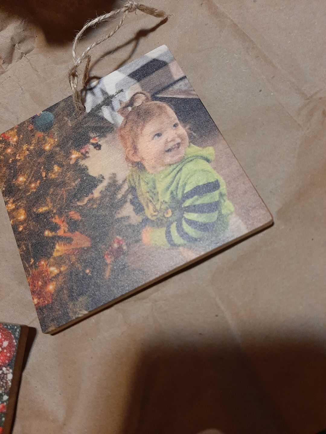 Customer photo review of 4 x 4 Square Wooden Ornament