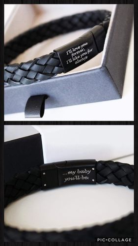 Customer photo review of Black on Black Braided Italian Leather Engravable Bracelet