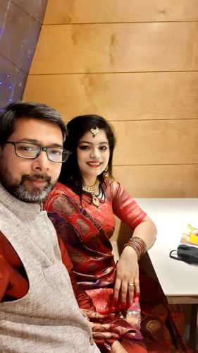 Customer photo review of Red violet banarasi saree