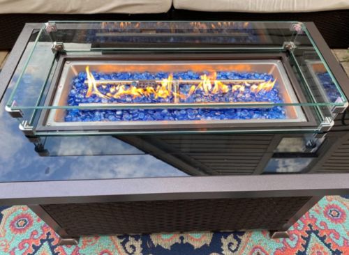 Customer photo review of 44" Propane Gas Fire Pit Table 50000 BTU Auto-Ignition with Windguard, Glass Stone, Brown
