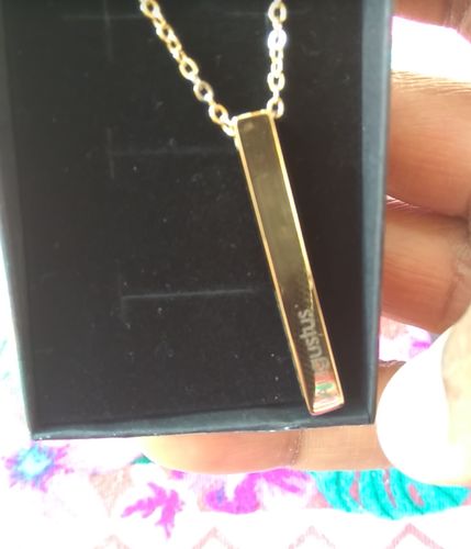 Customer photo review of 18K Gold-Plated Engraved 3D Bar Necklace