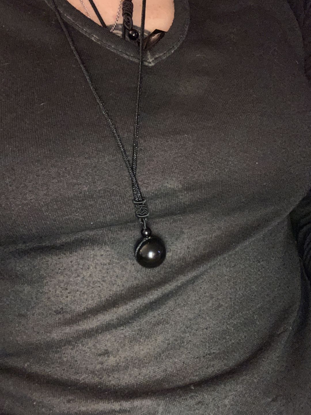 Customer photo review of Obsidian Stone Necklace