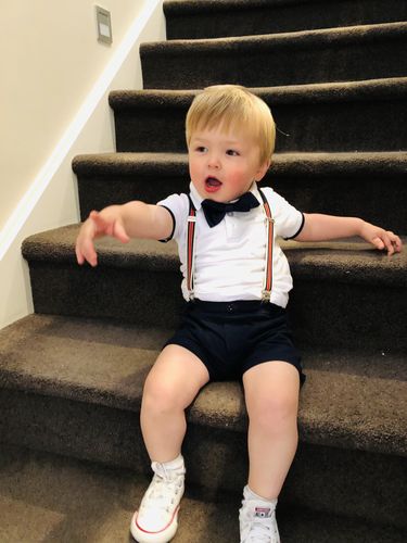 Customer photo review of Suspender Bow Tie Set | White